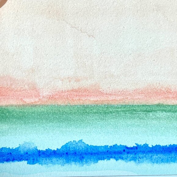 Art Original Cloud Line Watercolor Mixed Media Painting on 5x7in AquaBord Panel - Picture 2 of 5